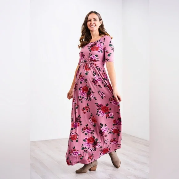 Latched Mama Dresses Latched Mama Tie Front Maxi Dress Floral